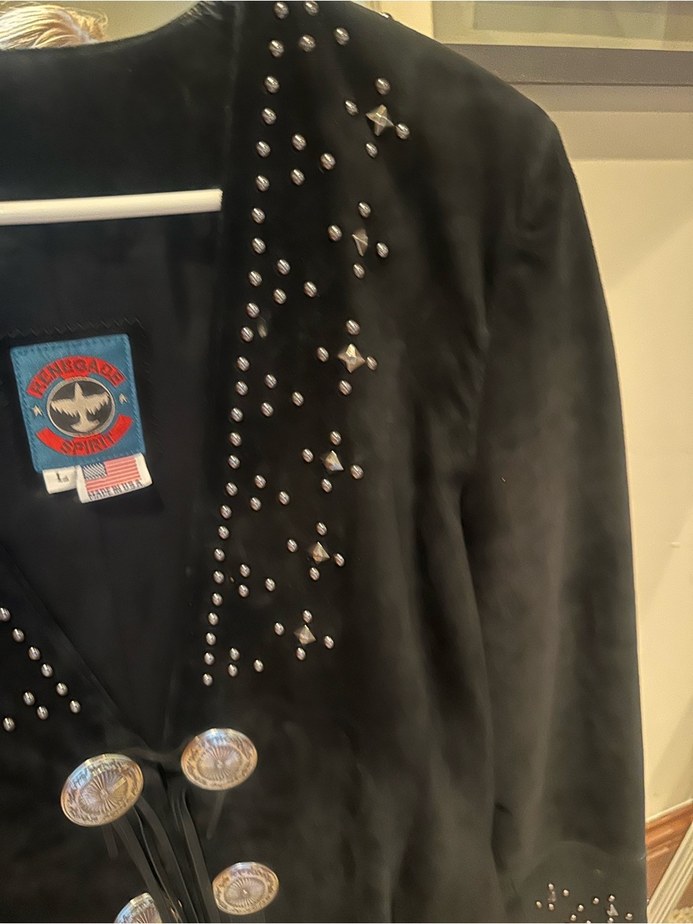 Western-Style Fringe Studded Black Suede Jacket - Picture 6 of 14